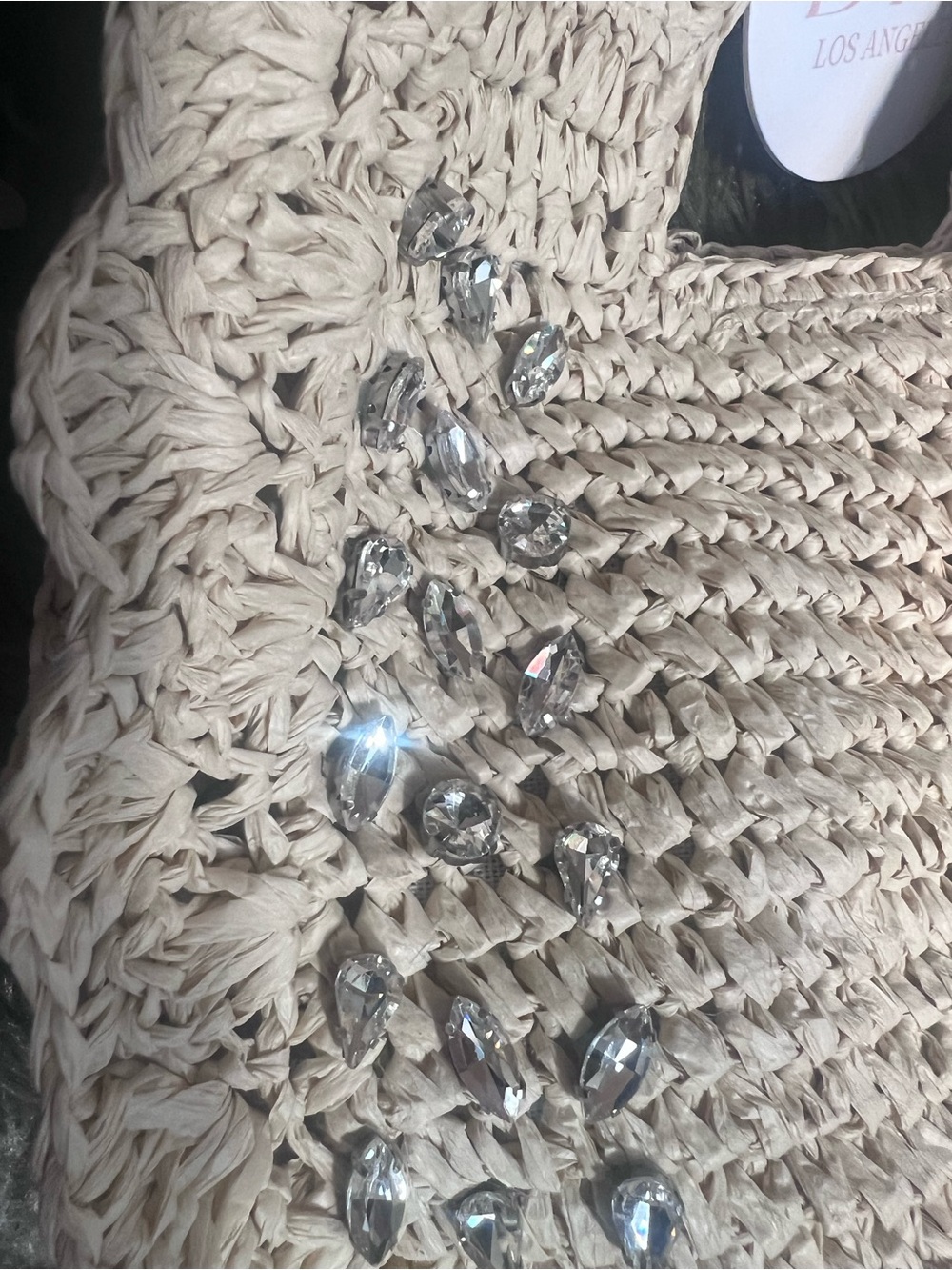 BTB Los Angeles Rhinestone Woven Small Cream Crossbody Bag NWT - Picture 3 of 5